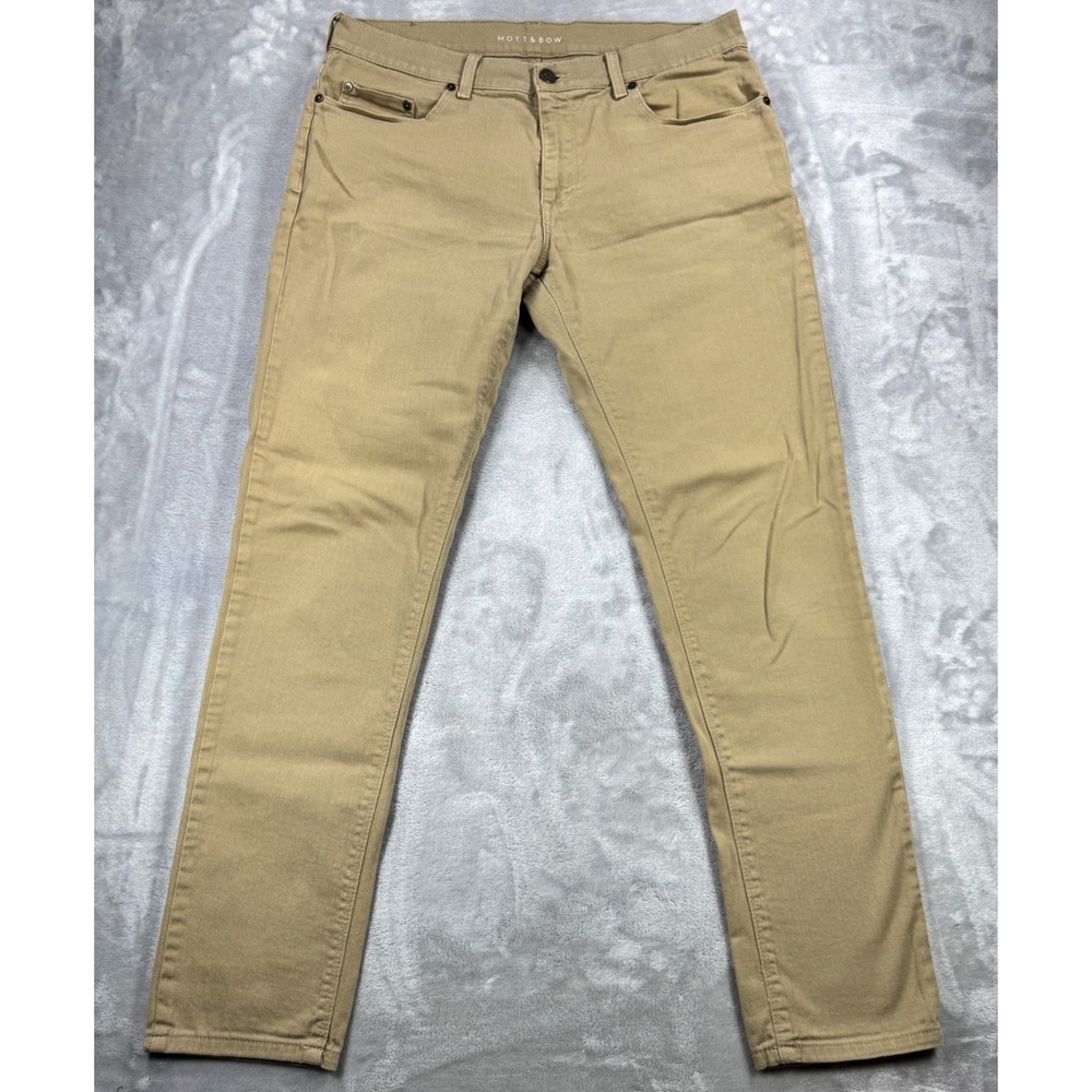 Mott & Bow Skinny Jeans Mens 34x32 Khaki Tan Twill Stretch Denim
